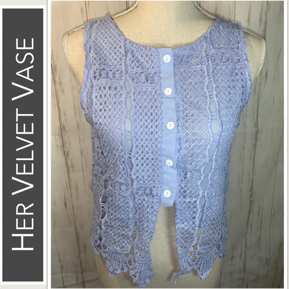 HerVelvetVase Vest Periwinkle Lightweight Crochet NWT